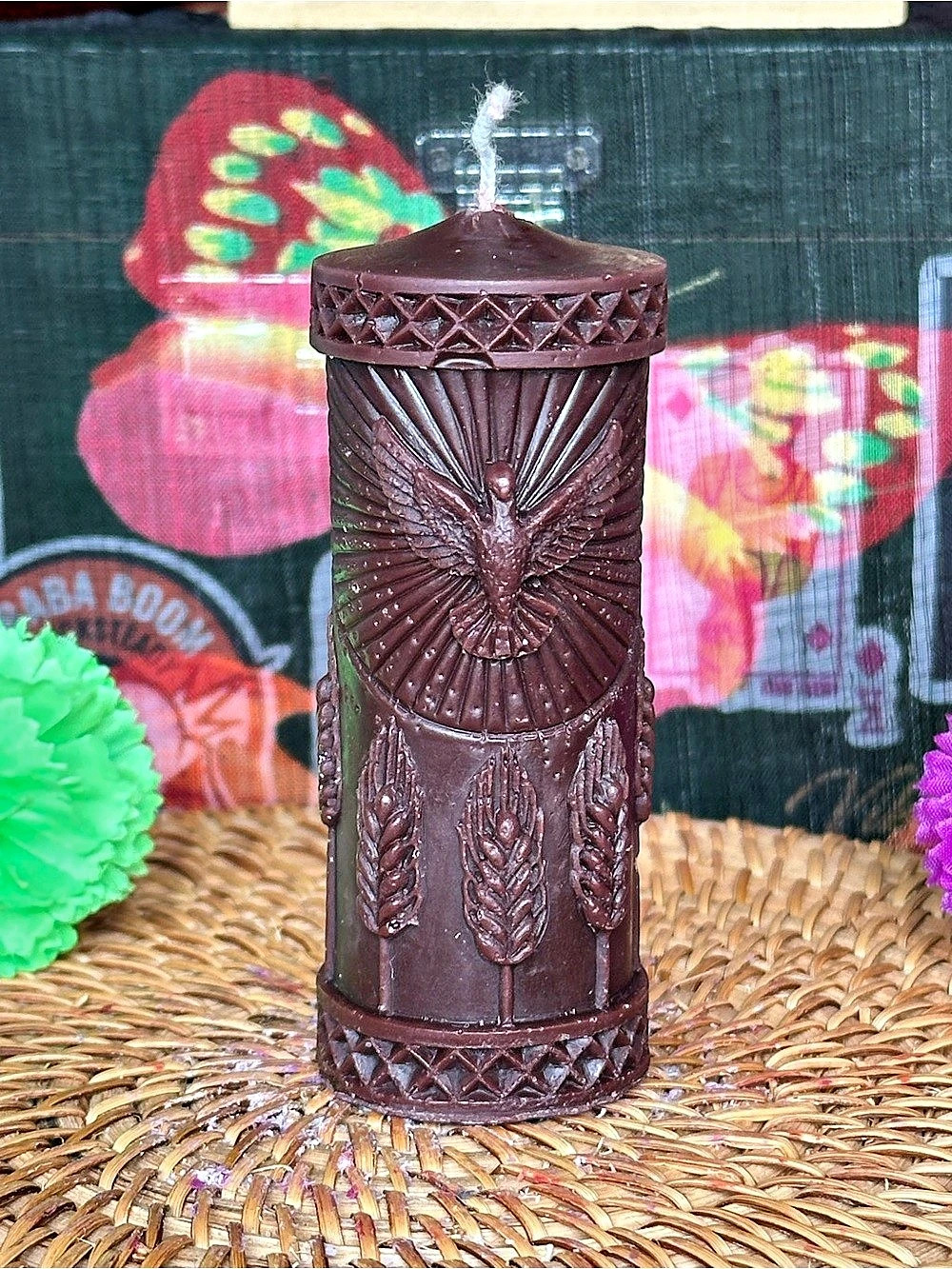 Raven & Wheat Pillar Candle – Dark Brown